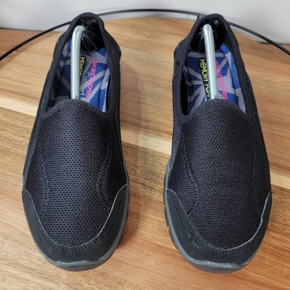 Skechers Walking Slip on Relaxed Fit Memory Foam Air Cooled Black Flats Size 10 - Picture 12 of 17